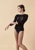BODY&SOUL - Купальник KARLA, рукав 3/4, флок микрополиамид+сетка флок, черный, 158см
