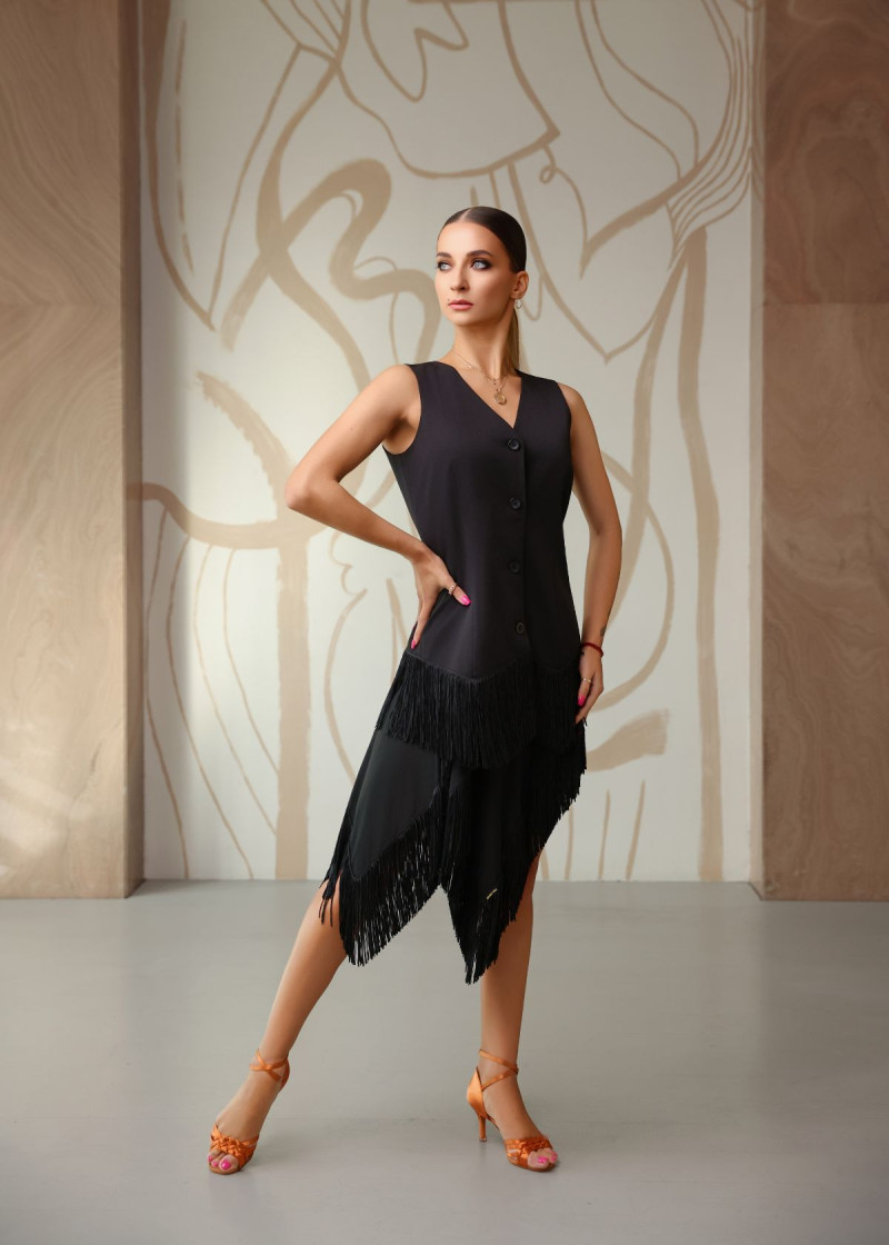 Жилет жіночий BRIANNA з бахромою габардин, чорний, S