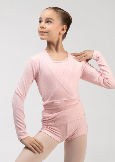 MOMENTUM - Кофта разогревочная WILMA JUNIOR на запах rayon rib knit, pink, 128-134см
