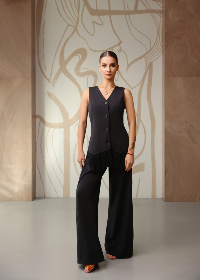 Жилет жіночий BRIANNA з бахромою габардин, чорний, XS