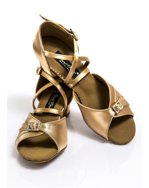 Туфлі бальні блок каблук PROMENAD, сатин сатин, тан, 30