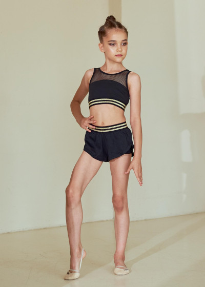 Шорти SILVIA, подвійні мікрополіамід+сітка, чорний, gold, S