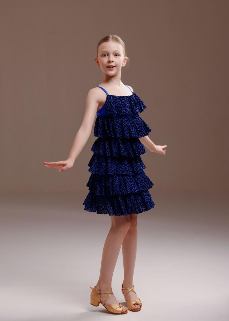 Сукня ROMANA з воланами мікрополіамід+сітка флок, blue leo, 122см