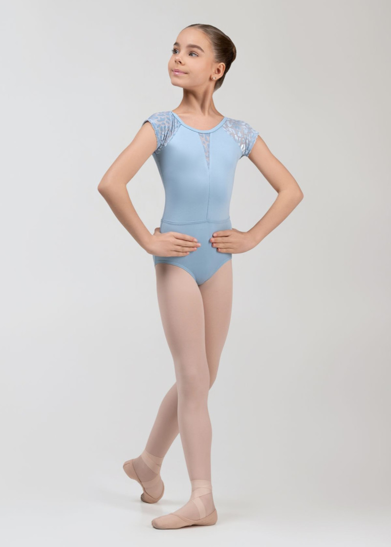 Купальник з коротким рукавом реглан KATIE мікрополіамід+сітка флок, powder blue, 152см