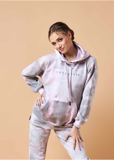 TRIVI TIE DYE - Худи хлопок трёхнитка, olive-pink, 152см