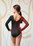 Купальник для танців Grand Prix DOLLY мікрополіамід+сітка флок, чорний+корал, 134см