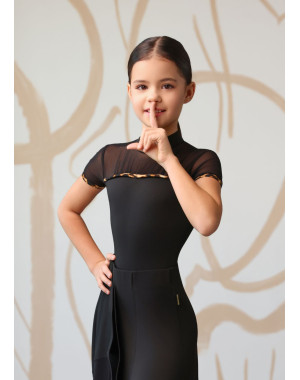 Купальник з коротким рукавом KERRY мікрополіамід+сітка, чорний, 146см