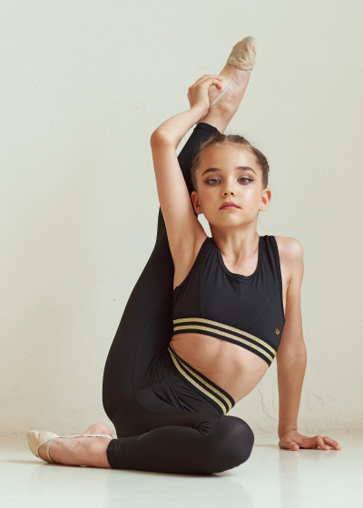 Топ борцівка SHANNEN мікрополіамід+сітка, чорний, gold, S