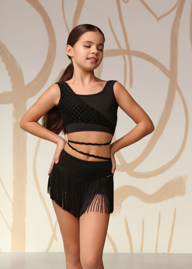 Топ майка MIRTA мікрополіамід+сітка флок, чорний, 128см