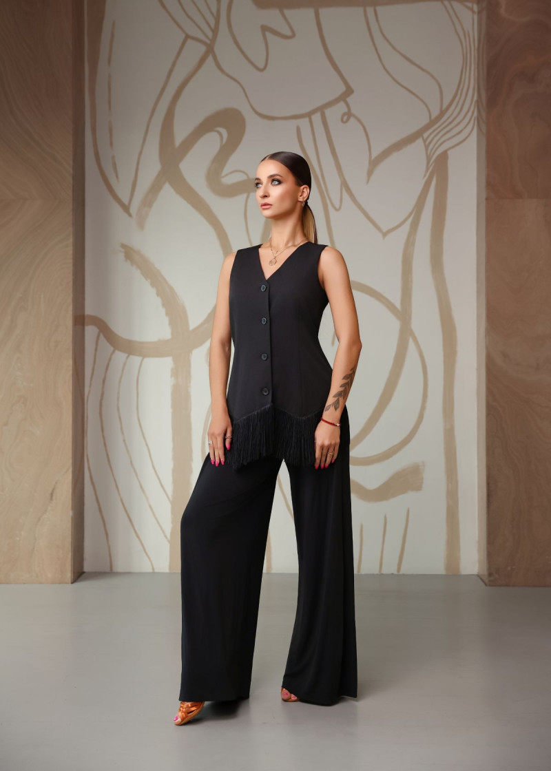 Жилет жіночий BRIANNA з бахромою габардин, чорний, L