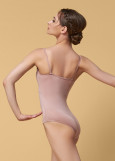 Жіночий балетний купальник із бретелями Grand Prix мікрополіамід+сітка, кораловий мигдаль, 158см