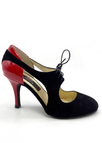 Туфлі для танго TALIA замша+лак, чорний+червоний, 8 cm, 3,5