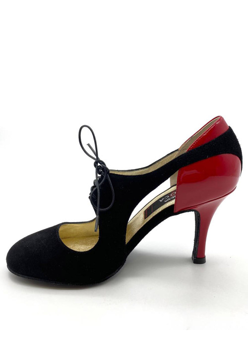 Туфлі для танго TALIA замша+лак, чорний+червоний, 8 cm, 3,5