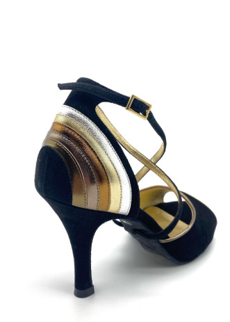 Туфлі для танго Luzma замша, чорний+золото, 8 cm, 3,5