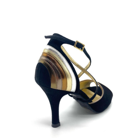 Туфлі для танго Luzma замша, чорний+золото, 8 cm, 3,5