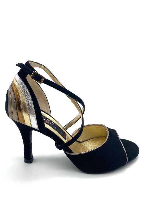 Туфли для танго Luzma замша, черный+золото, 8 cm, 3,5