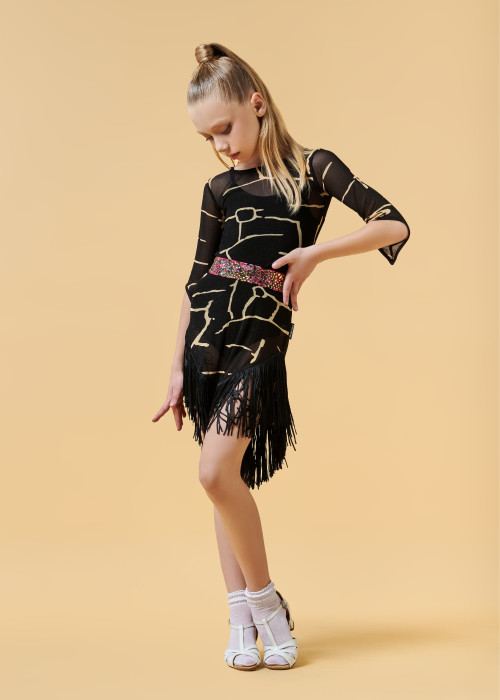 FANCY DANCY - Платье из сетки RUMOR сетка с принтом, черный+телесный, 128см