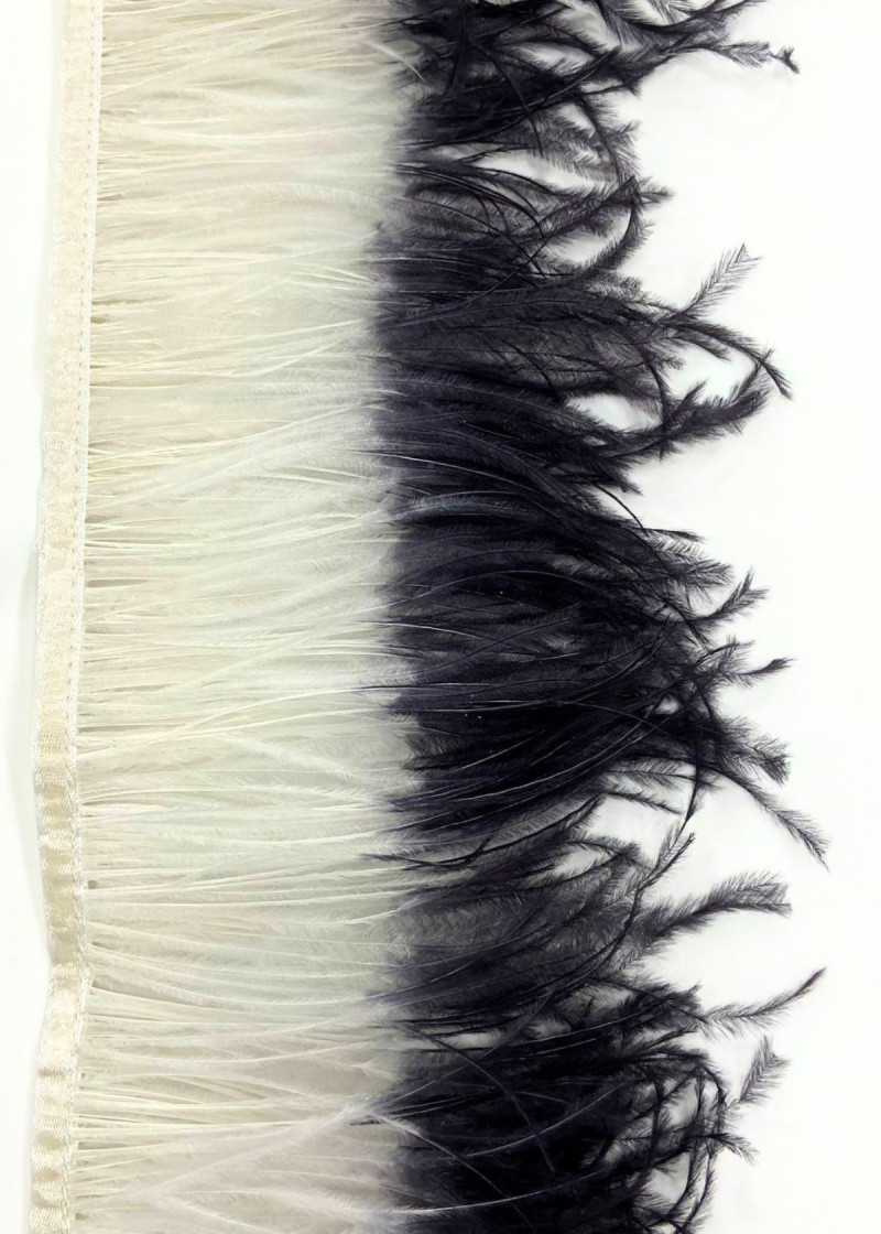 Перья на ленте страус перо, чёрный-белый, 20cm