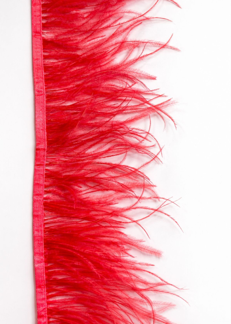Перья на ленте страус перо, алый, 10cm