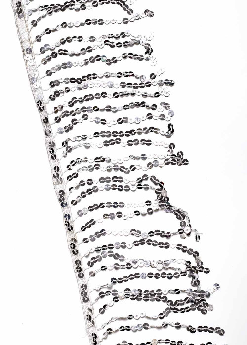 Пайеточная танцевальная бахрома серебро, 15cm