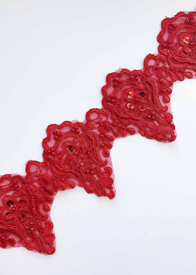 Лейсы-фрагменты в ленте LAURENCIA 100%полиэстер, красный мак, 11cm