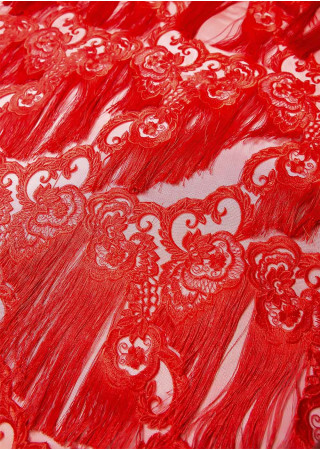 Фатин с декором "Virginia" 100%нейлон, красный, 1.4m