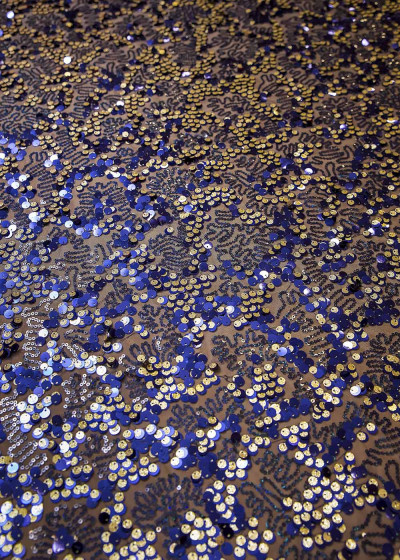 Пайеточная ткань "Claire" 60%полиамид, 40%эластан, тёмно-синий-золото, 1.3m