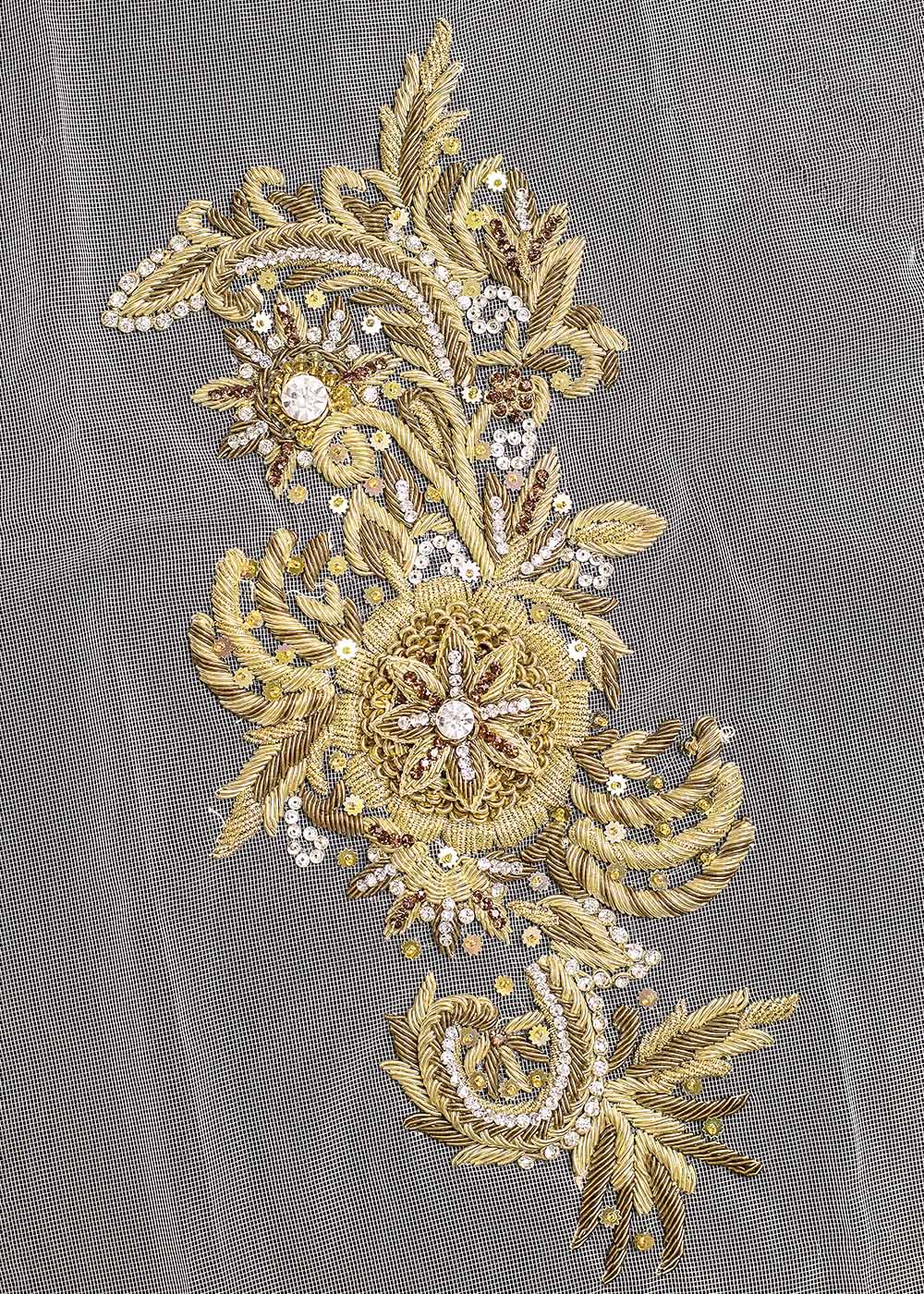 Fragment with embroidery and rhinestones